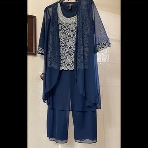 Silver Beaded Blue Dress Suit with Pants
